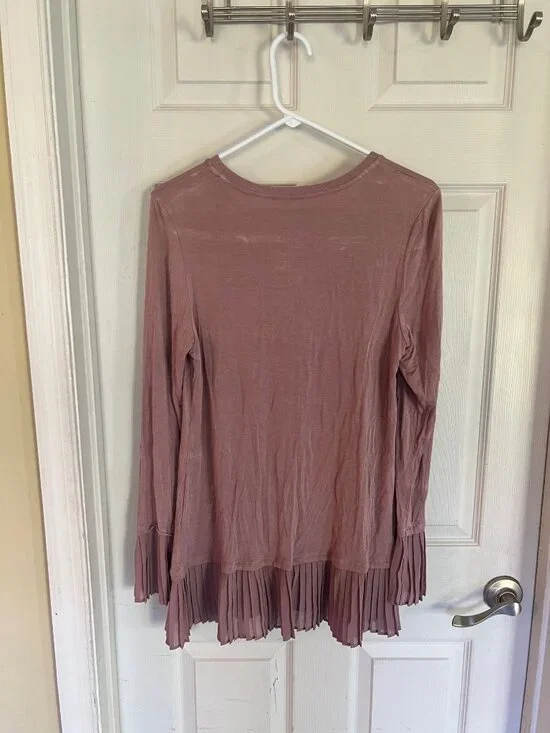 LOGO Lori Goldstein Tunic Mauve Logo Long sleeve Pleated Hem Top Knit Shirt M - Picture 5 of 8